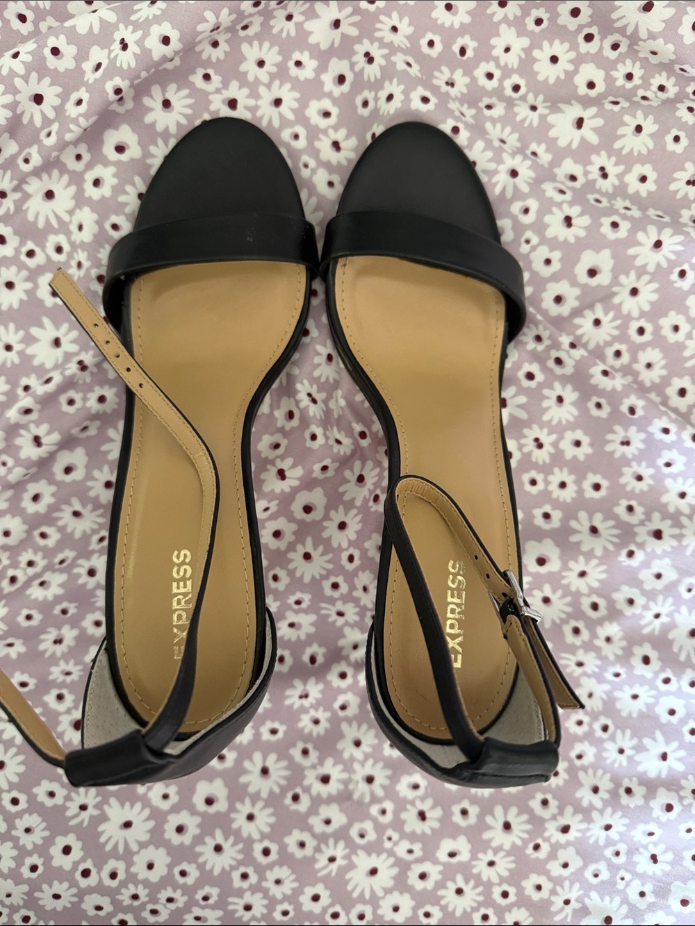 Express Black Open-Toe Ankle Strap Heels